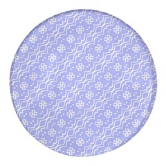 Light Purple And White Floral Pattern Round Glass Fridge Magnet (4 Pack)