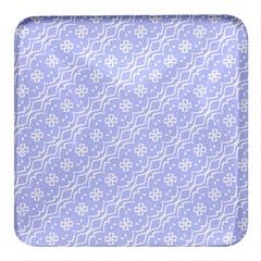 Light Purple And White Floral Pattern Square Glass Fridge Magnet (4 Pack)