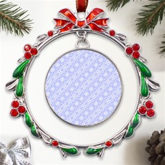 Light Purple And White Floral Pattern Metal X mas Wreath Ribbon Ornament