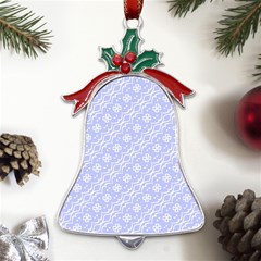 Light Purple And White Floral Pattern Metal Holly Leaf Bell Ornament by SpinnyChairDesigns