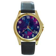 Turquoise Abstract Black Galaxy Pattern Turquoise Round Gold Metal Watch by Bedest