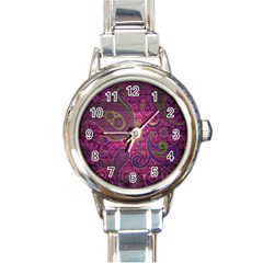 Abstract Purple Pattern Round Italian Charm Watch