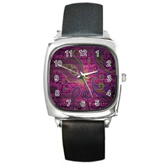 Abstract Purple Pattern Square Metal Watch