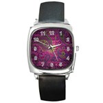 Abstract Purple Pattern Square Metal Watch Front