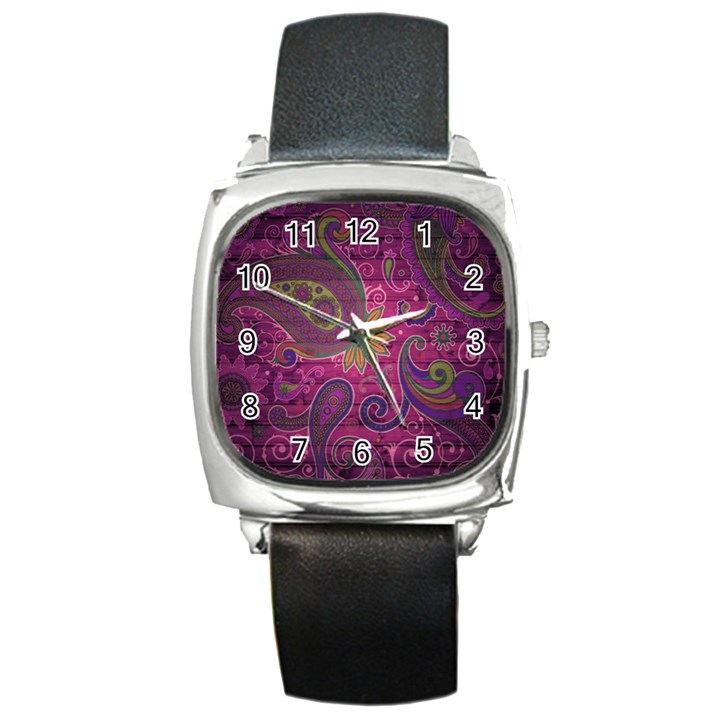 Abstract Purple Pattern Square Metal Watch