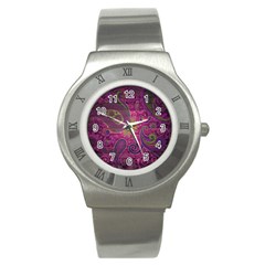 Abstract Purple Pattern Stainless Steel Watch