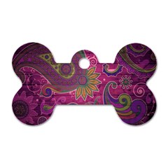 Abstract Purple Pattern Dog Tag Bone (one Side)