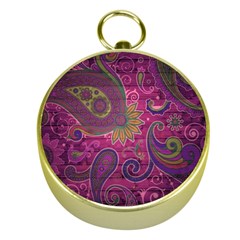 Abstract Purple Pattern Gold Compasses