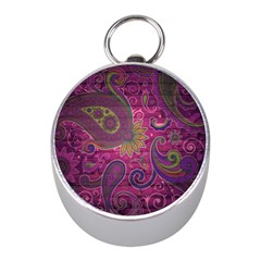 Abstract Purple Pattern Mini Silver Compasses