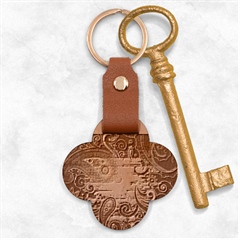 Abstract Purple Pattern Engraved Wood Key Chain