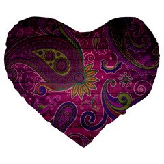 Abstract Purple Pattern Large 19  Premium Flano Heart Shape Cushions