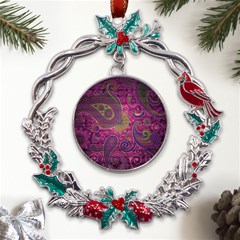 Abstract Purple Pattern Metal X mas Wreath Holly Leaf Ornament