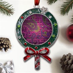 Abstract Purple Pattern Metal X mas Lollipop With Crystal Ornament