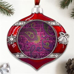 Abstract Purple Pattern Metal Snowflake And Bell Red Ornament by Bedest