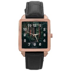 Forest Jungle Trees Tropics Rose Gold Leather Watch 