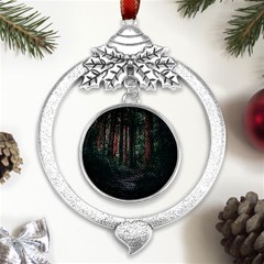 Forest Jungle Trees Tropics Metal Silver X mas Leaves Round Ornament