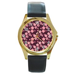 Cherry Blossoms Japanese Round Gold Metal Watch