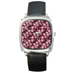 Cherry Blossoms Japanese Square Metal Watch