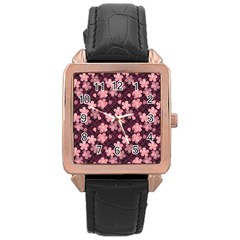 Cherry Blossoms Japanese Rose Gold Leather Watch 