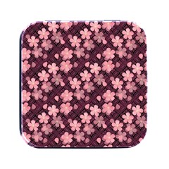 Cherry Blossoms Japanese Square Metal Box (black)