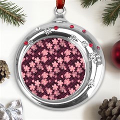 Cherry Blossoms Japanese Metal Snowflake Red Crystal Round Ornament