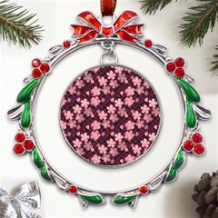 Cherry Blossoms Japanese Metal X mas Wreath Ribbon Ornament