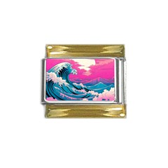 Waves Mountains Sky Gold Trim Italian Charm (9mm)