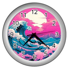 Waves Mountains Sky Wall Clock (silver)