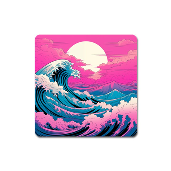 Waves Mountains Sky Square Magnet