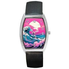 Waves Mountains Sky Barrel Style Metal Watch