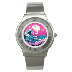 Waves Mountains Sky Stainless Steel Watch