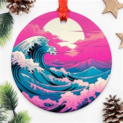 Waves Mountains Sky Round Ornament (two Sides)