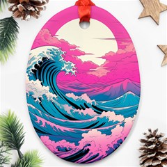 Waves Mountains Sky Oval Ornament (two Sides)