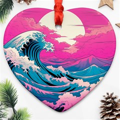 Waves Mountains Sky Heart Ornament (two Sides)