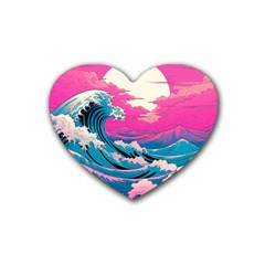 Waves Mountains Sky Rubber Heart Coaster (4 Pack)