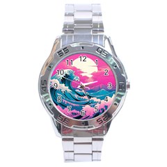 Waves Mountains Sky Stainless Steel Analogue Watch