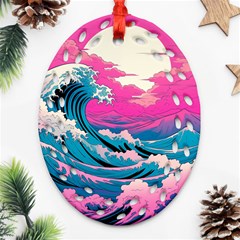 Waves Mountains Sky Oval Filigree Ornament (two Sides)