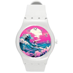 Waves Mountains Sky Round Plastic Sport Watch (m)