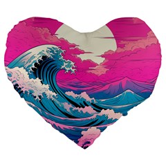 Waves Mountains Sky Large 19  Premium Flano Heart Shape Cushions