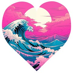 Waves Mountains Sky Wooden Puzzle Heart