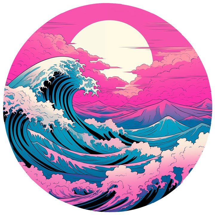 Waves Mountains Sky Wooden Puzzle Round