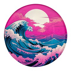 Waves Mountains Sky Round Glass Fridge Magnet (4 Pack)