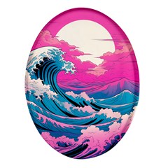 Waves Mountains Sky Oval Glass Fridge Magnet (4 Pack)