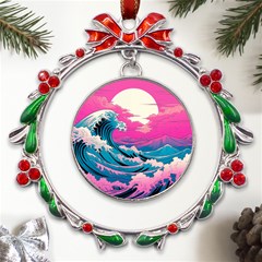 Waves Mountains Sky Metal X mas Wreath Ribbon Ornament