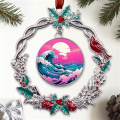 Waves Mountains Sky Metal X mas Wreath Holly Leaf Ornament