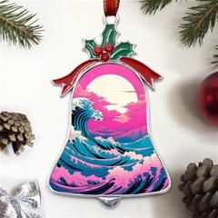 Waves Mountains Sky Metal Holly Leaf Bell Ornament