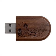 Waves Mountains Sky Wood Oval Usb Flash Drive