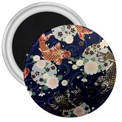 Japanese Wave Koi Illustration Pattern 3  Magnets