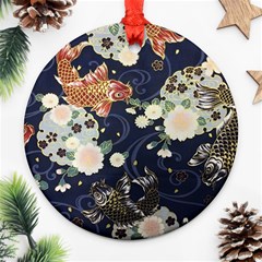 Japanese Wave Koi Illustration Pattern Ornament (round)