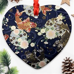 Japanese Wave Koi Illustration Pattern Ornament (heart) by Ndabl3x